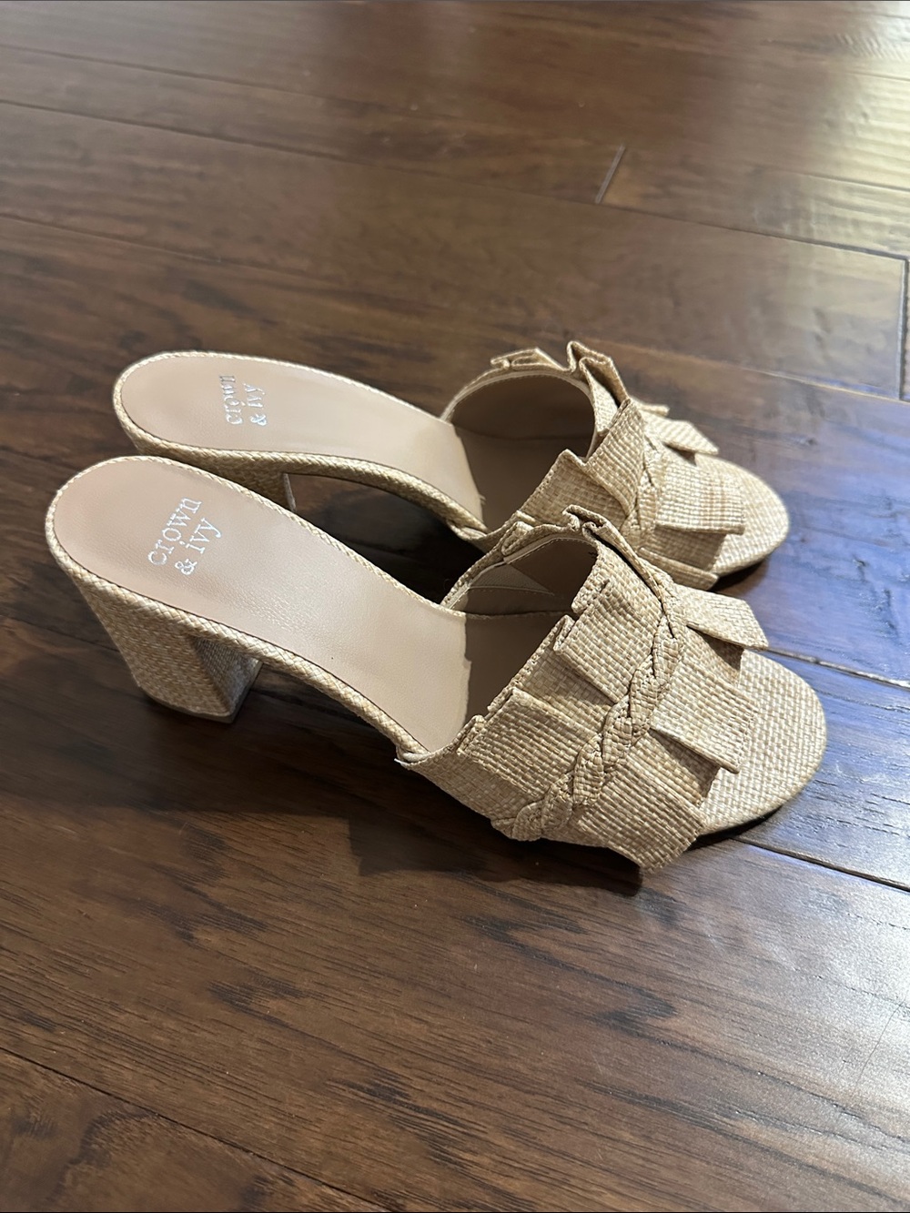 crown & ivy Natural Braided Raffia Fringe Slide Mules - Picture 3 of 4